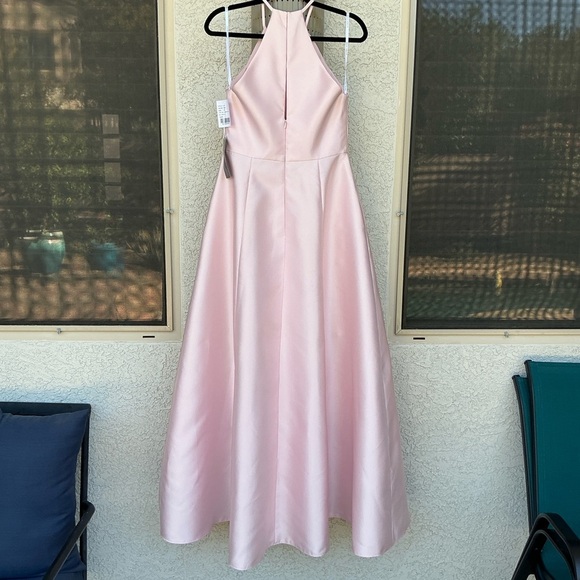 NWT Alfred Sung Jewel Neck Halter A-Line Satin Twill Maxi Dress Size 6 D874 Chic - Picture 5 of 11